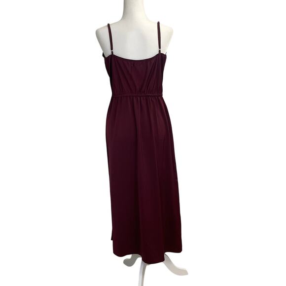 Satin Slip Cowl Neck Dress Midi Burgundy Sz L Adjustable Staps - Picture 4 of 10